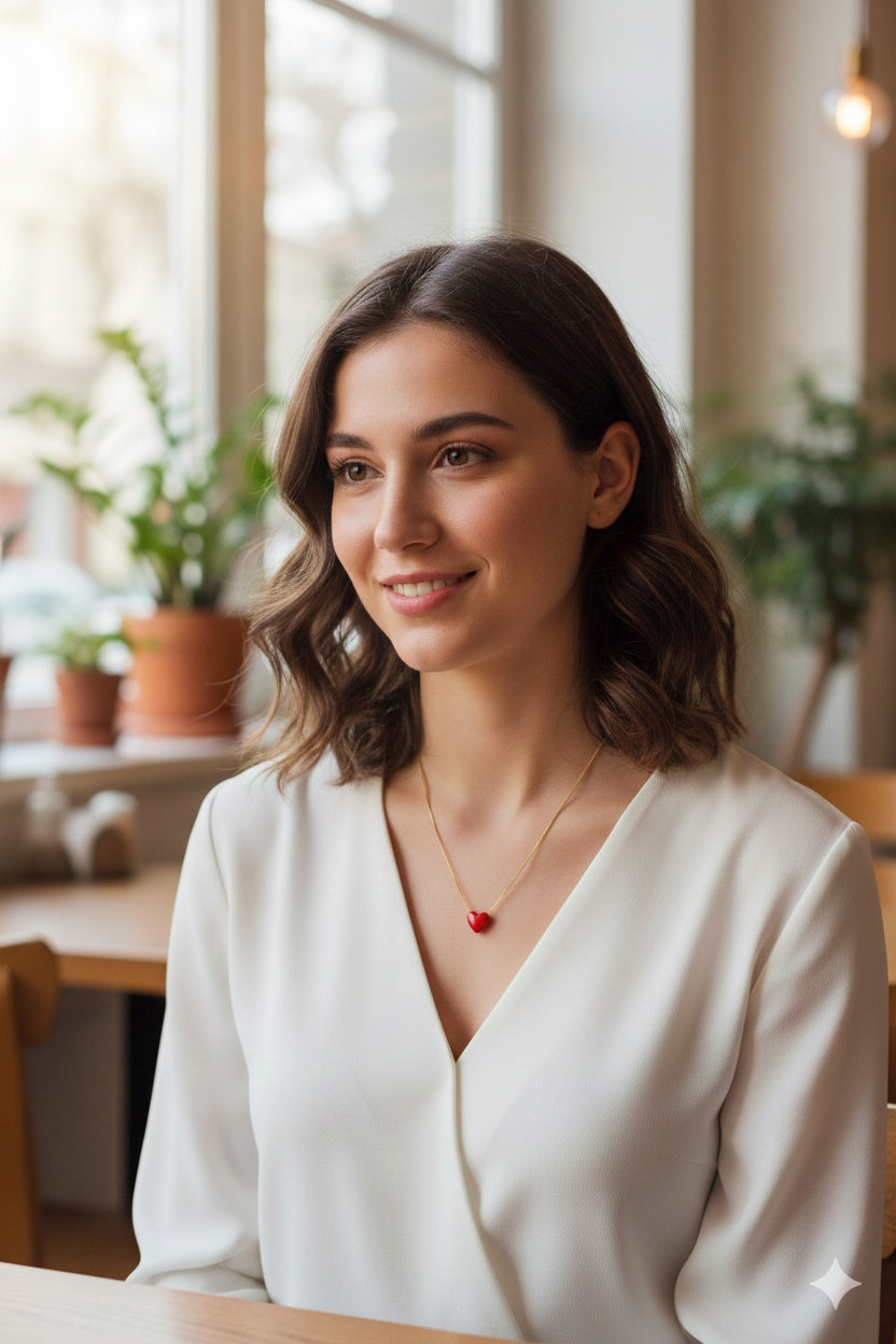 Stainless Steel Red Murano Heart Necklace For Women