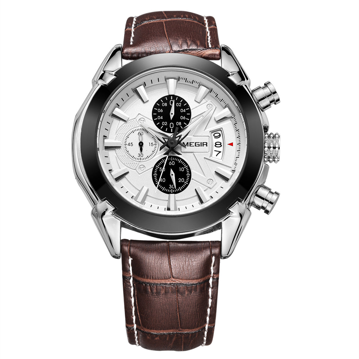 Herren Luxus-Lederuhr, wasserdicht, Quarz-Chronograph, Sportuhr