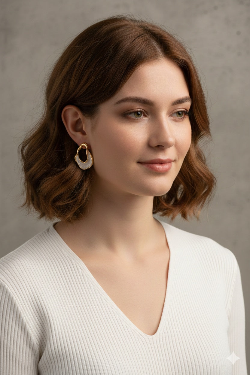 Asymmetric Plaid Enamel Gold Tone Earrings For Women Modern Stylish Jewelry