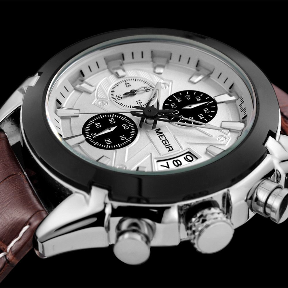 Herren Luxus-Lederuhr, wasserdicht, Quarz-Chronograph, Sportuhr