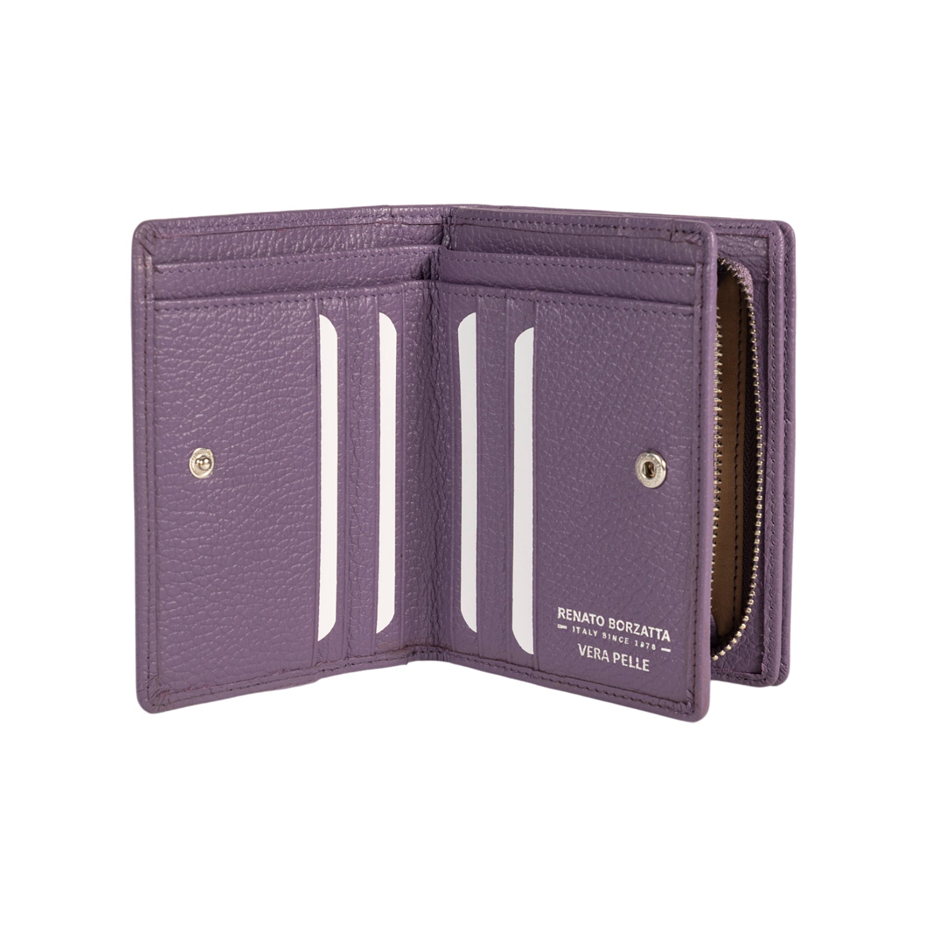 RB1080SY | Portafogli Donna Made in Italy in Vera Pelle grana Dollaro. Colore Viola. Dimensioni (da chiuso): cm 13 x 9 x 2,5-1