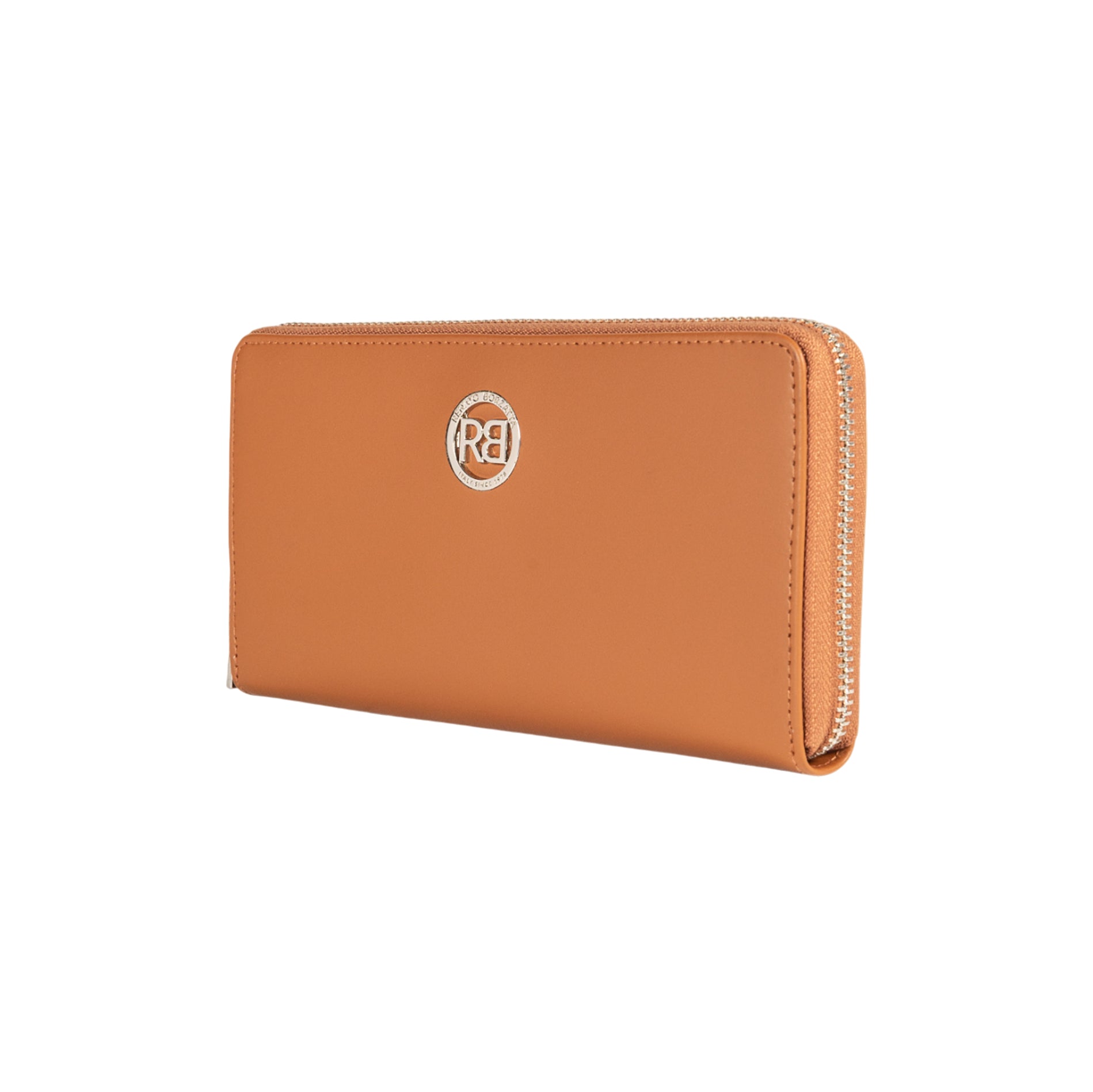 RB1084SS | Portafogli Donna con chiusura lampo Made in Italy in Vera Pelle Liscia Opaca. Colore Cognac. Dimensioni: cm 20 x 10 x 2,5-1