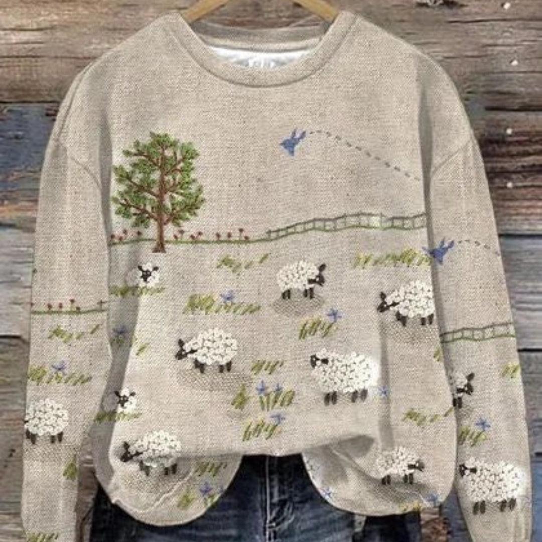 Damen-Sweatshirt mit Rundhalsausschnitt und Print – frisch und lässig