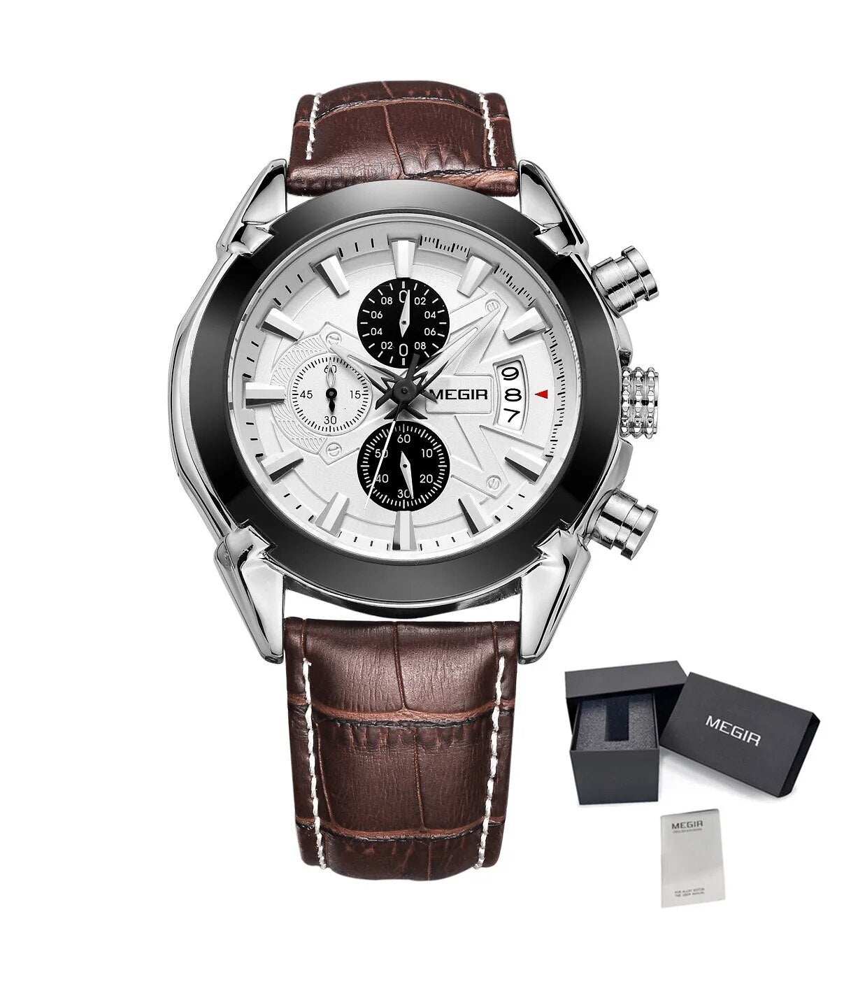 Herren Luxus-Lederuhr, wasserdicht, Quarz-Chronograph, Sportuhr