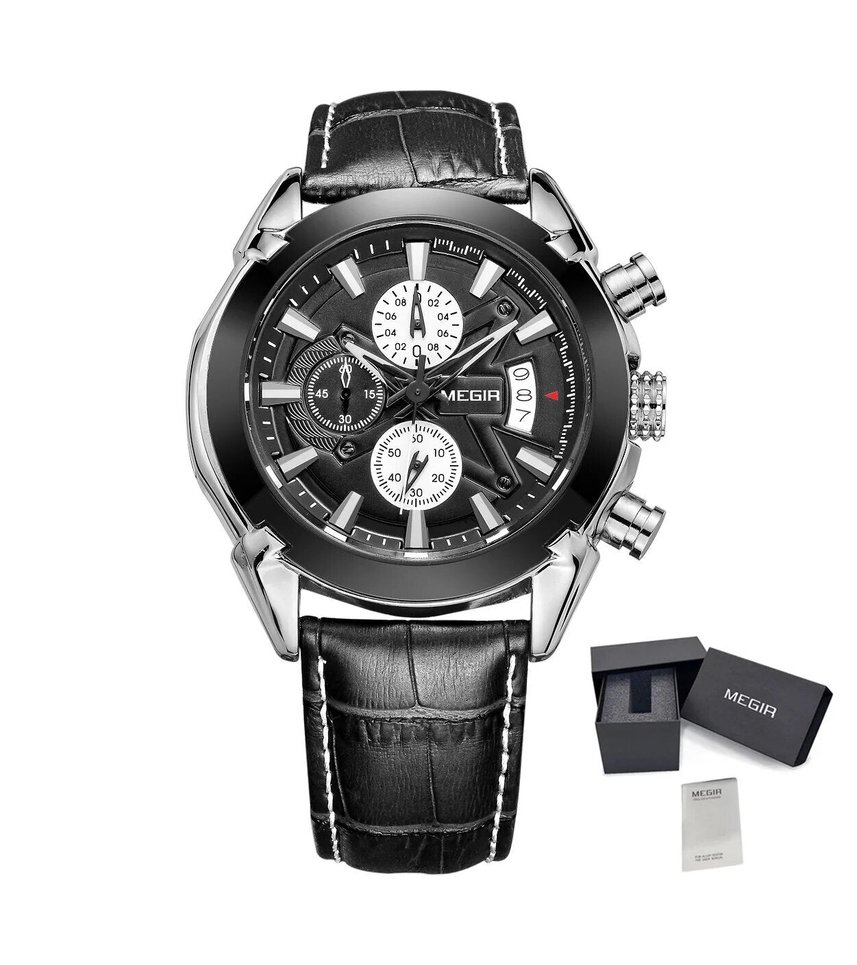 Herren Luxus-Lederuhr, wasserdicht, Quarz-Chronograph, Sportuhr