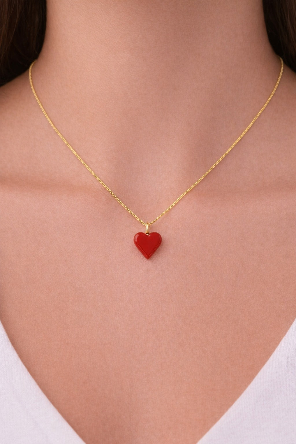 Stainless Steel Red Murano Heart Necklace For Women