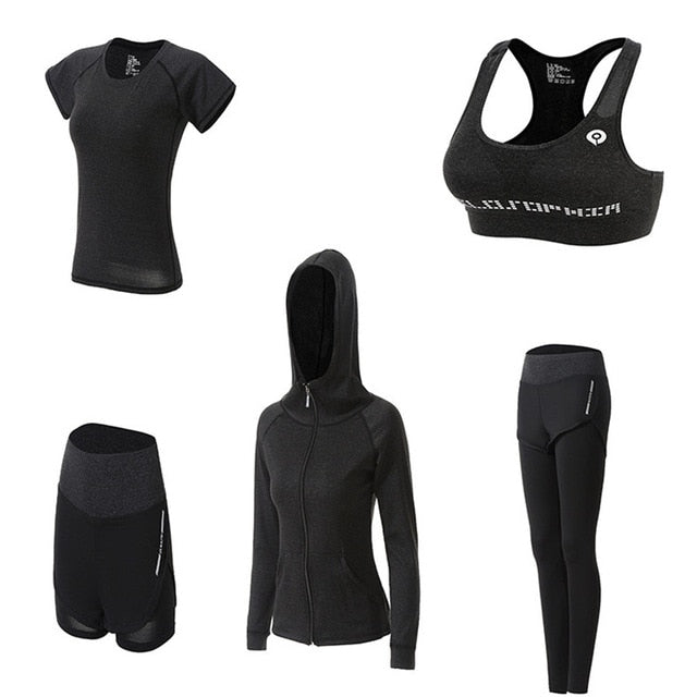 Set yoga pentru femei, 5 piese – Îmbrăcăminte sport pentru fitness și alergare, cu uscare rapidă