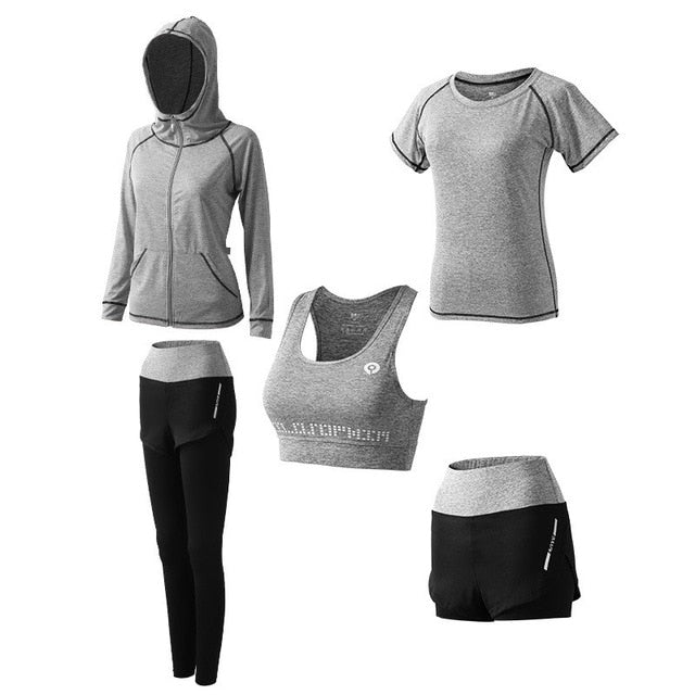 Set yoga pentru femei, 5 piese – Îmbrăcăminte sport pentru fitness și alergare, cu uscare rapidă